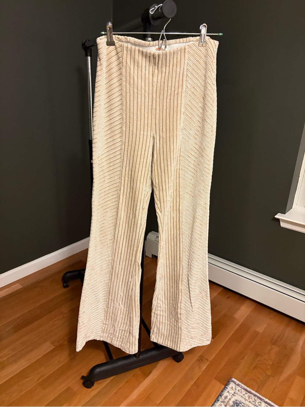Free People Cream Ribbed Wide-Leg Knit Pants